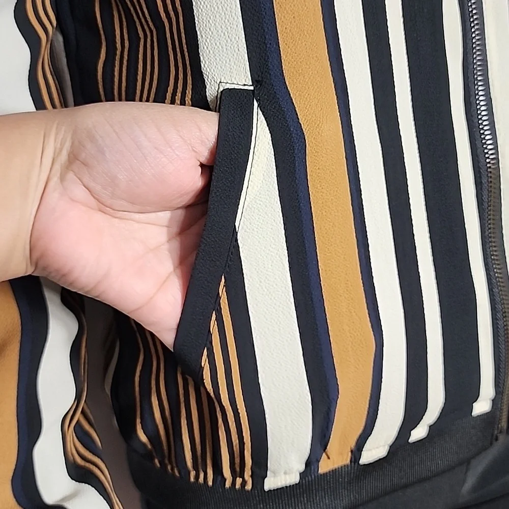 ONLY Women's ZIP-UP‎ SWEATSHIRT Black Yellow Stripes Bomber Jacket Size 36